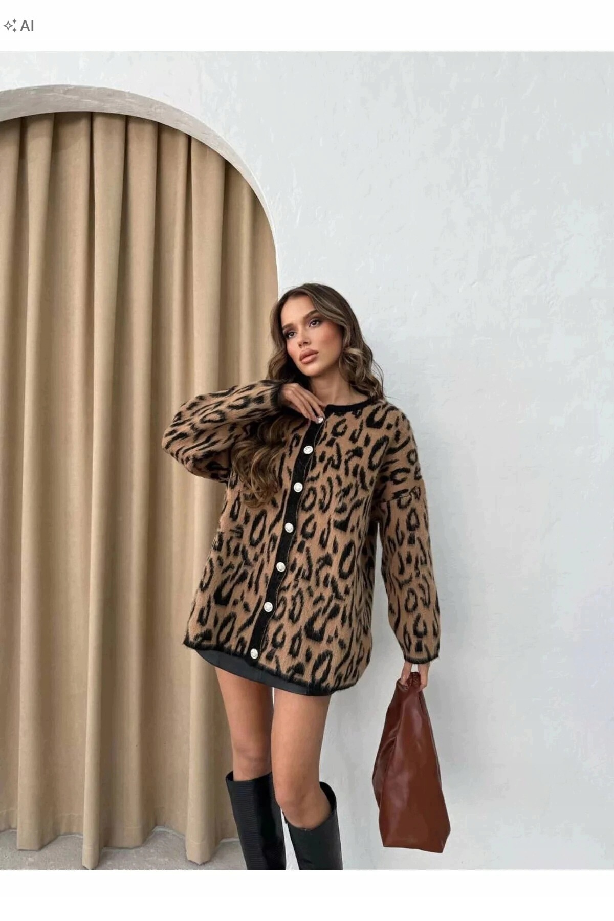 Měkký Pletený Dámský Svetr S Leopardím Vzorem Oversize L 5IA