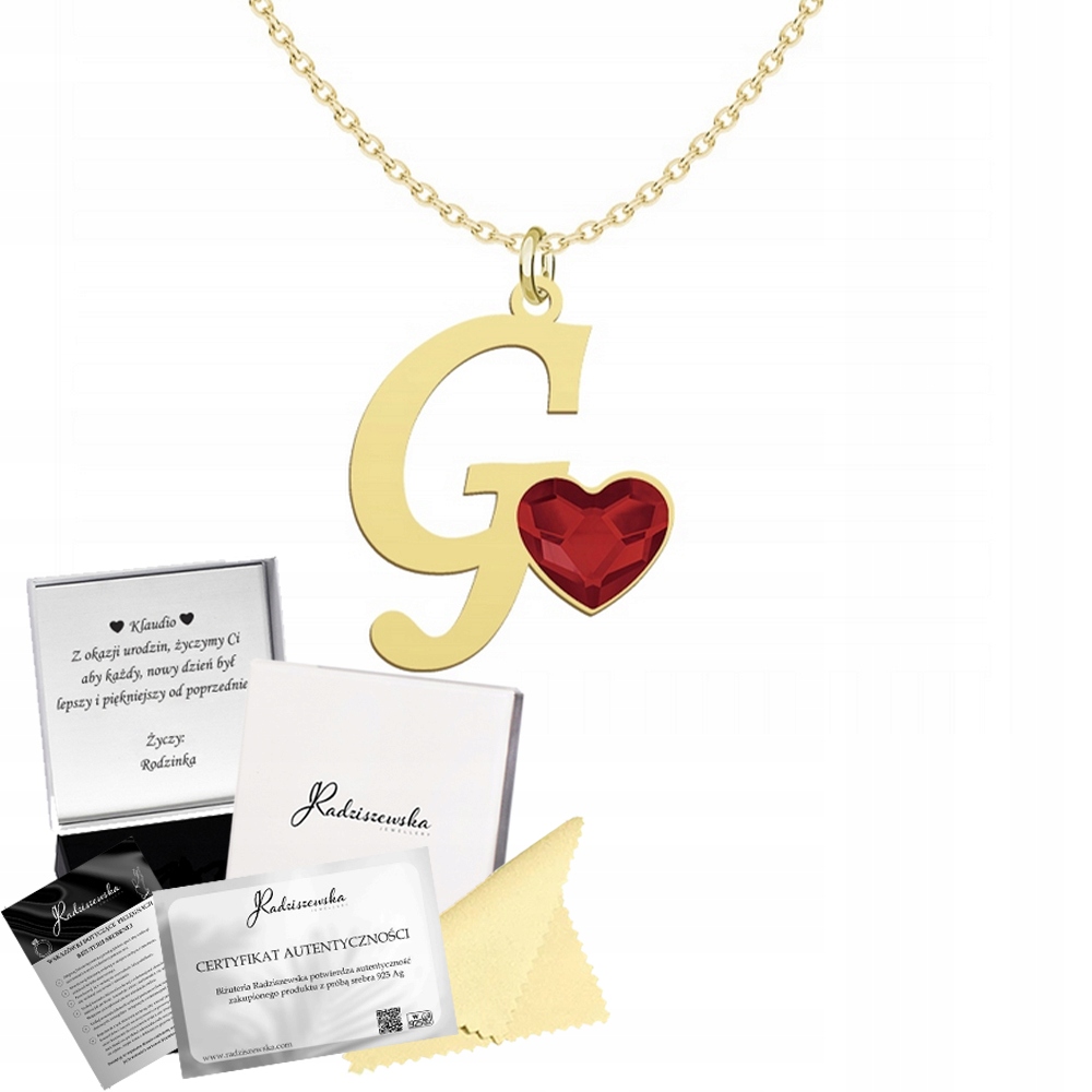 Náhrdelník Zlaté písmenko G Řetízek s písmenem 925 Srdce Dedikace Bonus