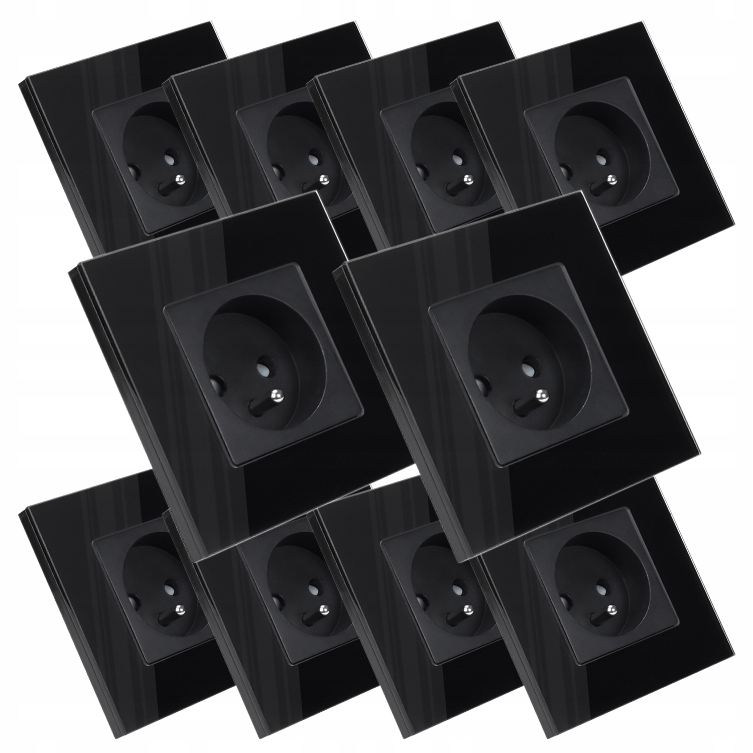 10 x Skleněná Jednotlivá Elektrická Zásuvka Kontakt S Uzemněním Černá