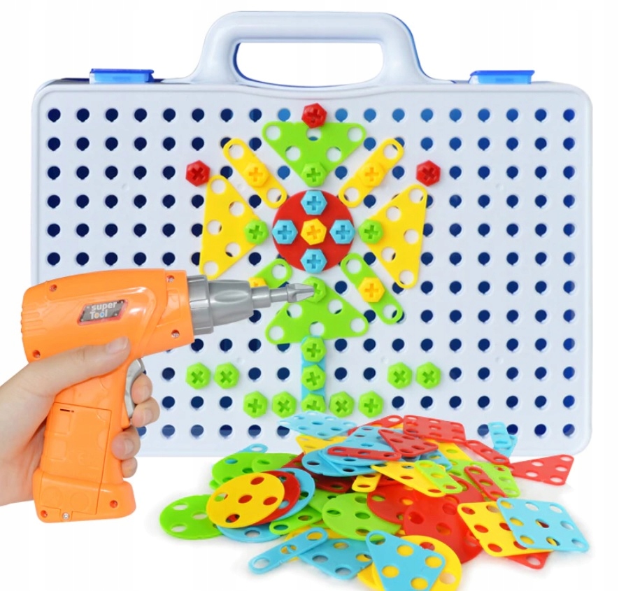 WKRĘTARKA ZABAWKA WALIZKA ZESTAW KREATYWNY ŚRUBKI Liczba elementów 151 szt.