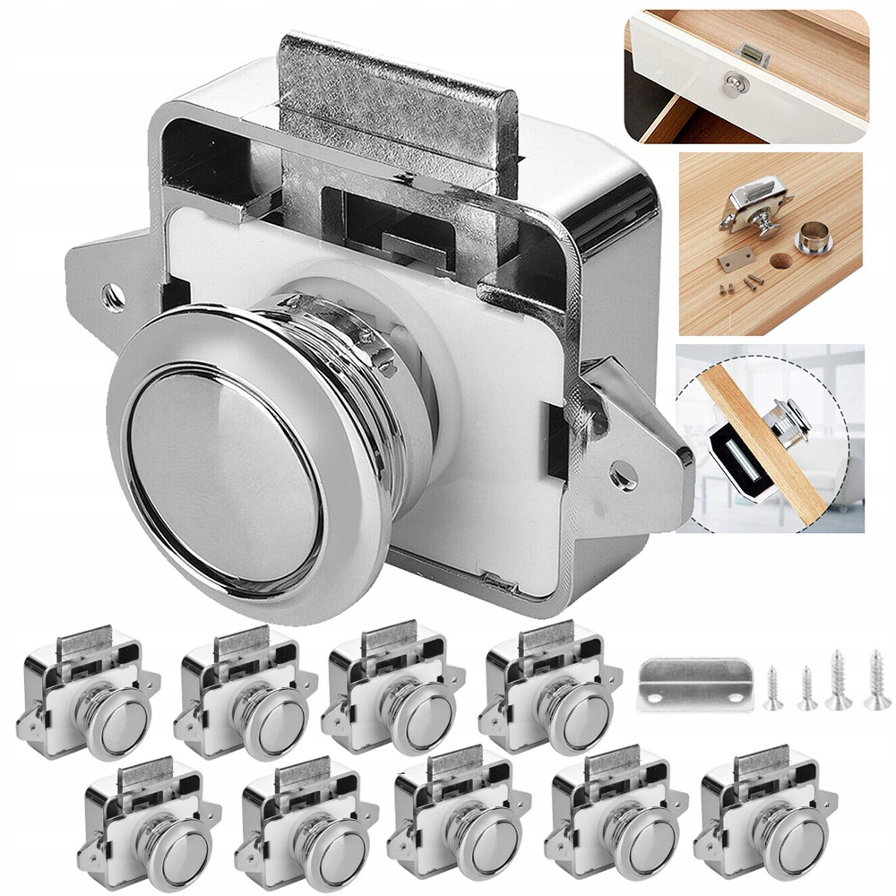 10 x Jednostranný nábytkový zámek pro přívěs pushlock push-lock komplet