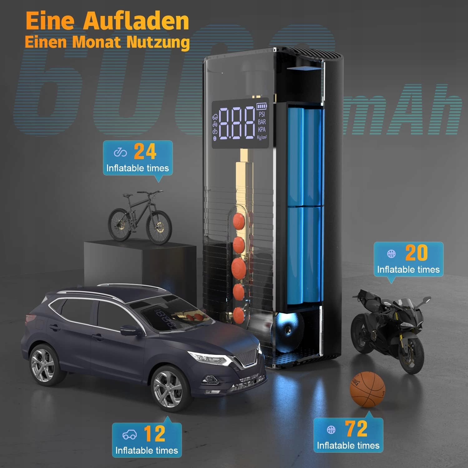 POMPKA ELEKTRYCZNA QODEYAOS KOMPRESOR SAMOCHODOWY PRZENOŚNY BEZPRZEWODOWY Marka inna