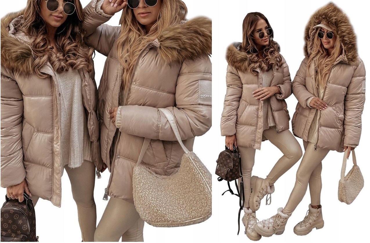 KURTKA PIKOWANA Z KAPTUREM FUTERKO PARKA KOLORY L Marka G