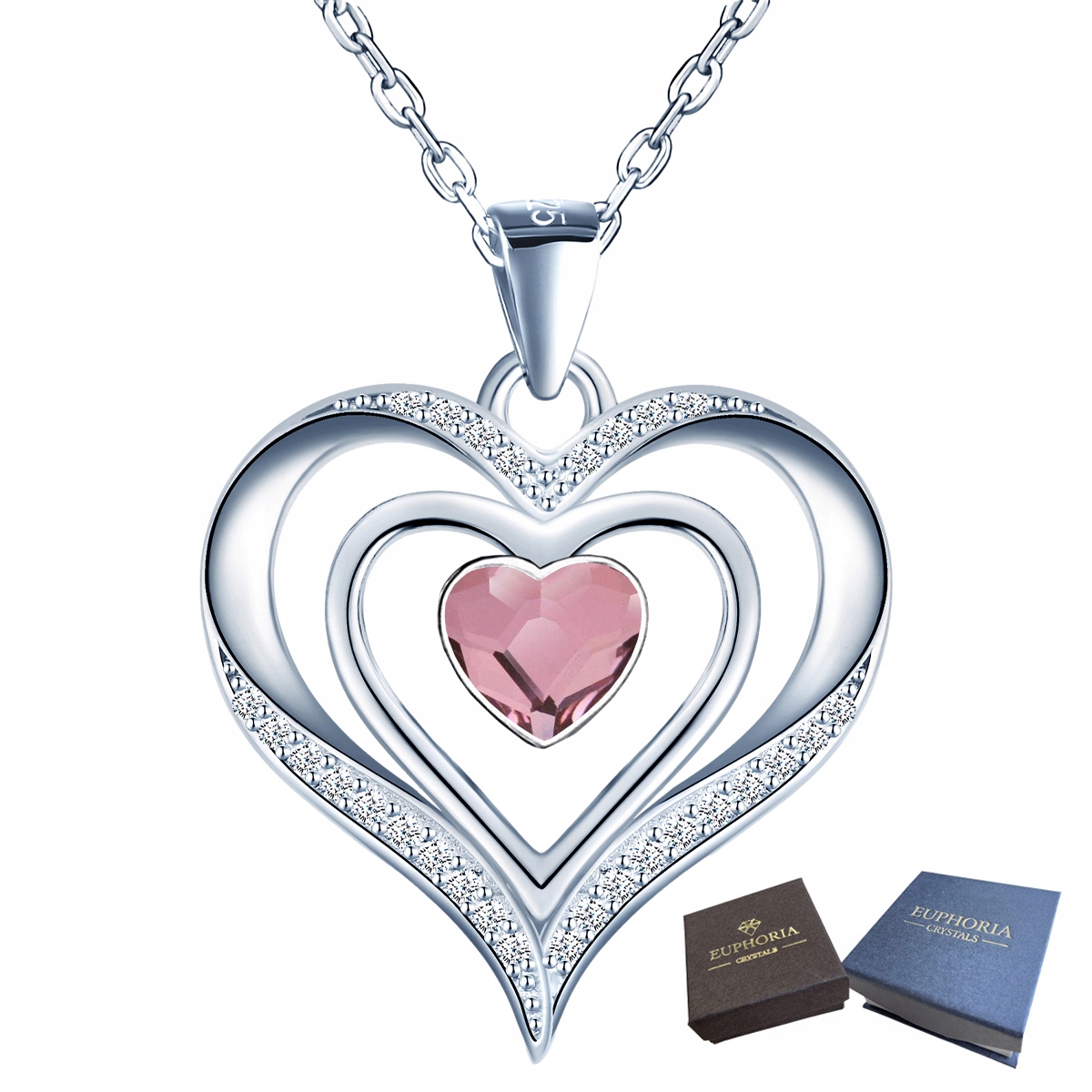 Stříbrný náhrdelník 925 Srdíčko s zirkony Křišťál Dárek k narozeninám