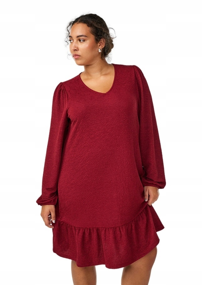 Plus Size Zizzi Elegantní Červená Šaty Struktura 500A 52