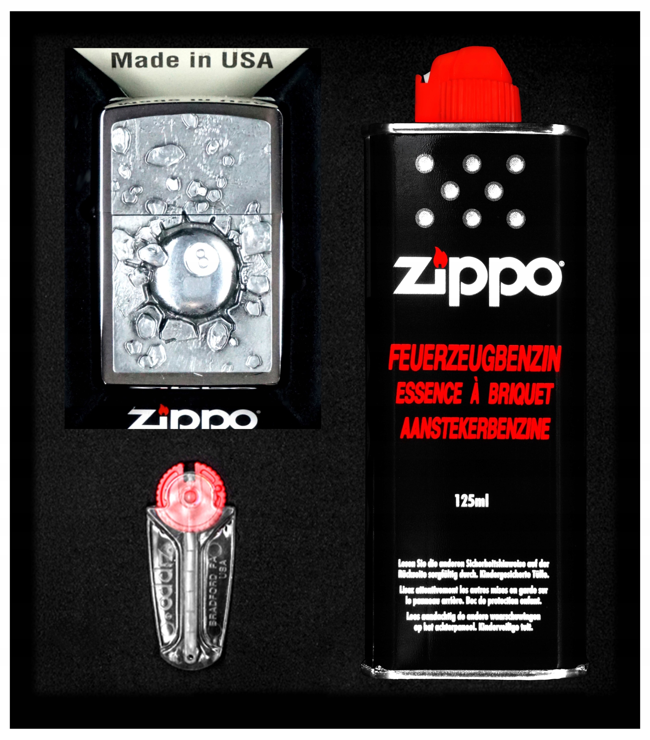 Sada Zippo Zapalovač Eight Ball Dárkový No1
