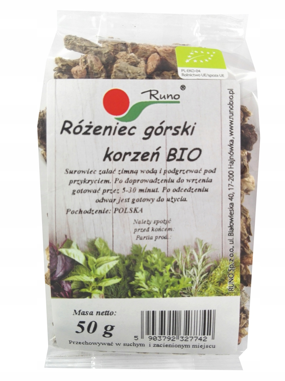 

Różeniec górski korzeń Bio Certyfikat Stres Serce
