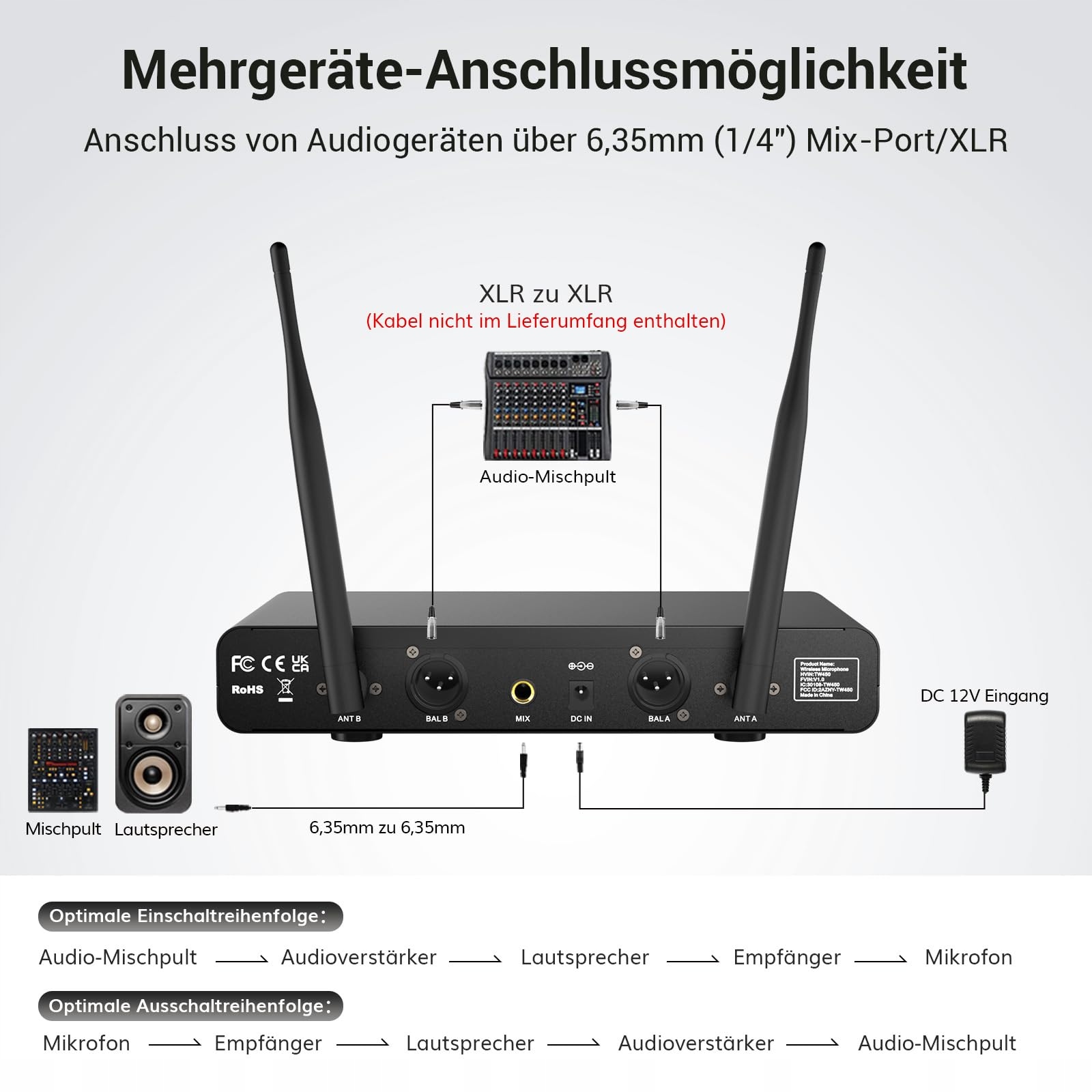 TONOR Mikrofon Bezprzewodowy Karaoke Dualny TW450 Szary Czerwony — miniatura 7