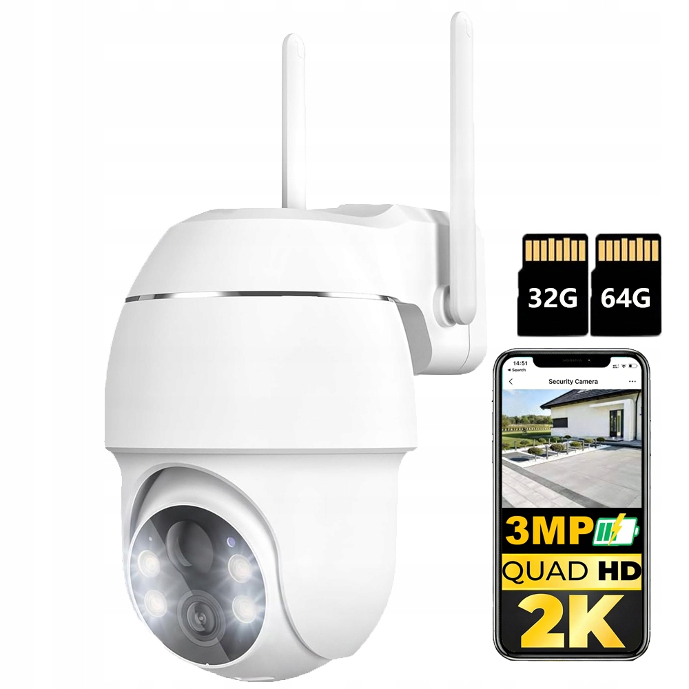 Venkovní Kamera Wifi Otočná Ip Alarm Aplikace Detekce S paměťovou kartou