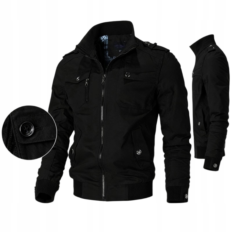 Pánská Přechodová Bunda Pilotka Bavlněná Jaro Podzim Černá