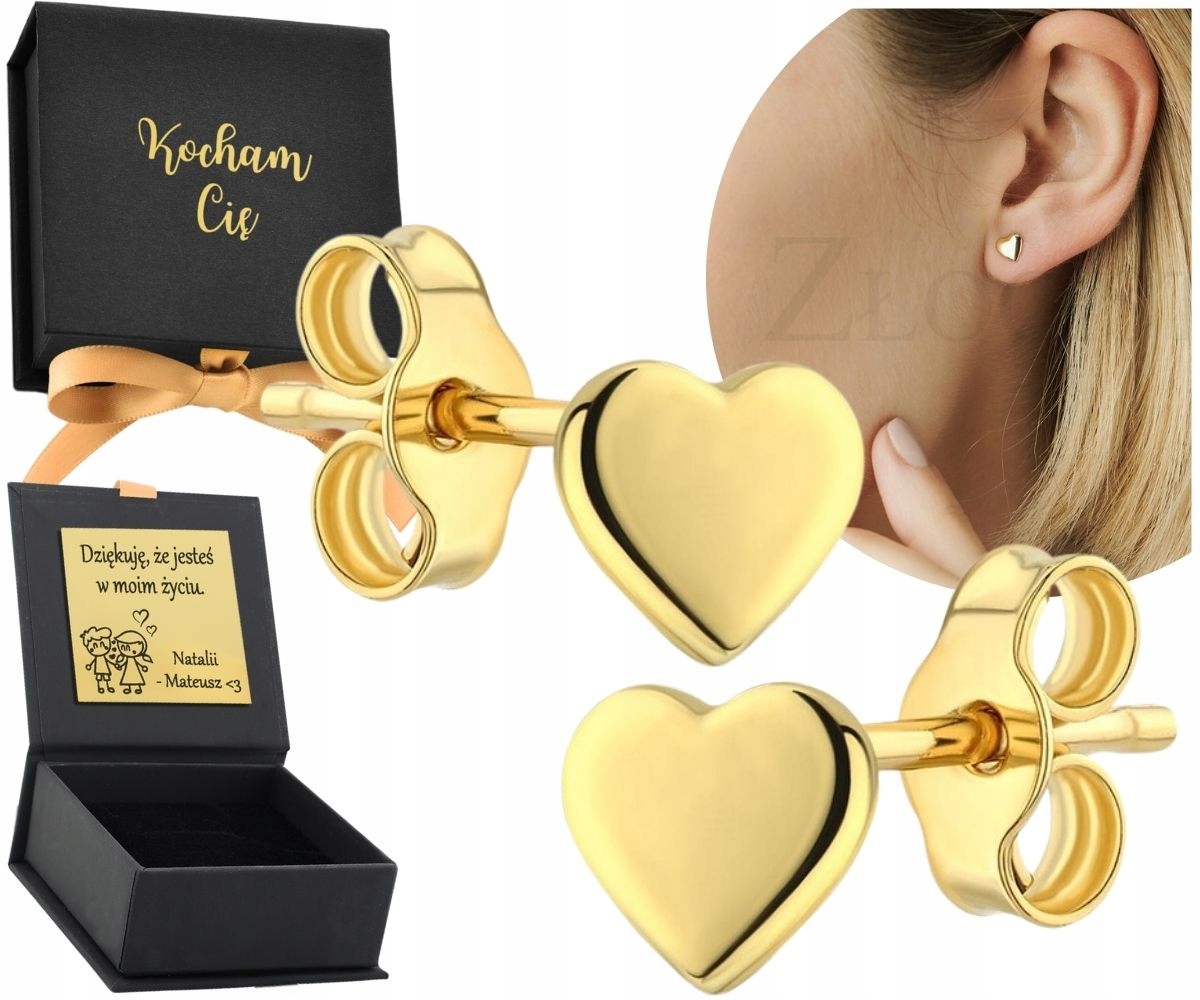 Złote Kolczyki Serca Serduszka Sztyfty 14K 585 Dodatki