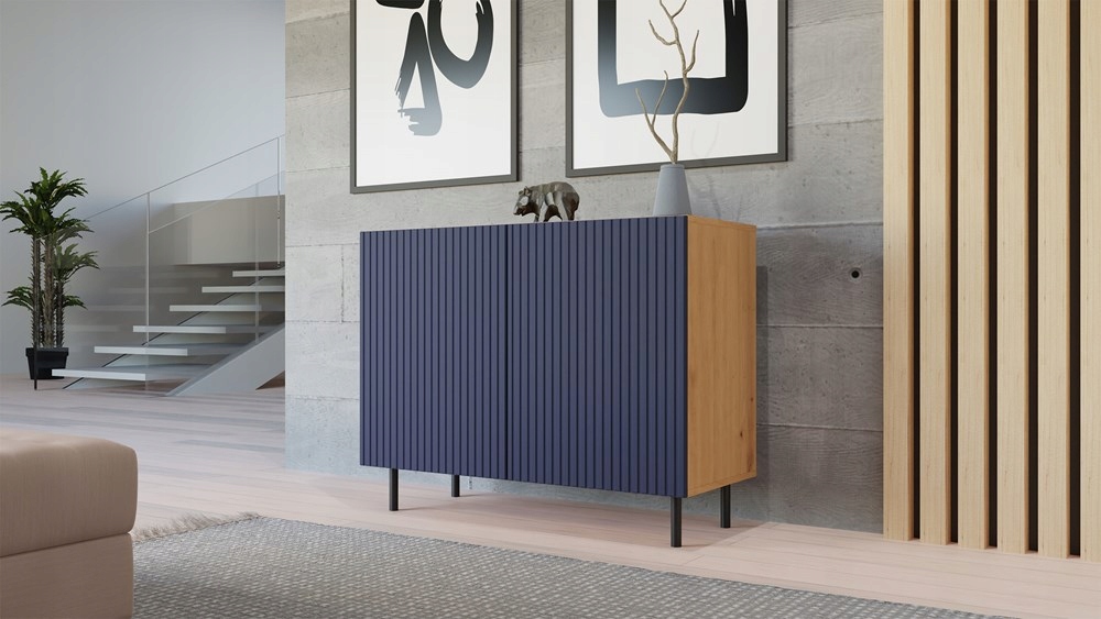 KOMODA 100 cm SZAFKA NOWOCZESNA POJEMNA PÓŁKI DRZWI LAMELE ARTISAN GRANAT Głębokość mebla 40 cm