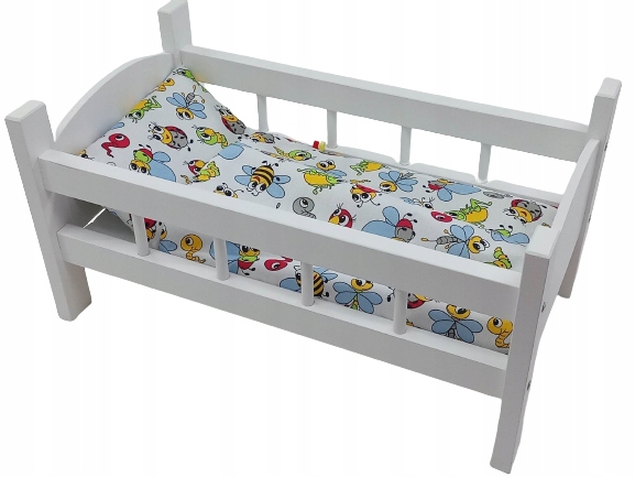 ŁÓŻECZKO DREWNIANE BIAŁE dla lalek +POŚCIEL