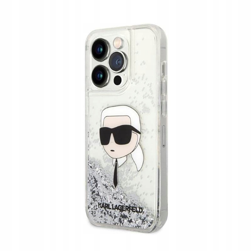 Karl Lagerfeld Liquid Glitter Nft Pouzdro pro iPhone 14 Pro Max Stříbrné
