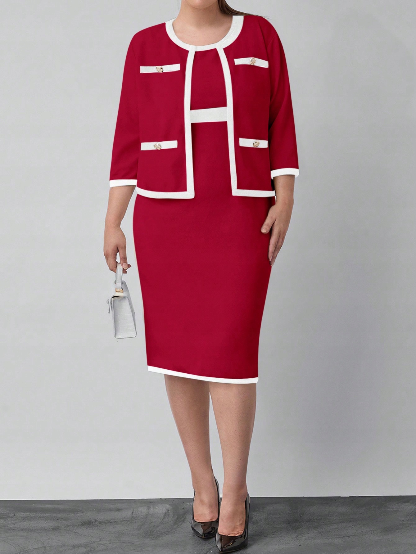 Elegantní Stylové MIDI Šaty Červené Shaine Shein Velké Velikosti XL 42