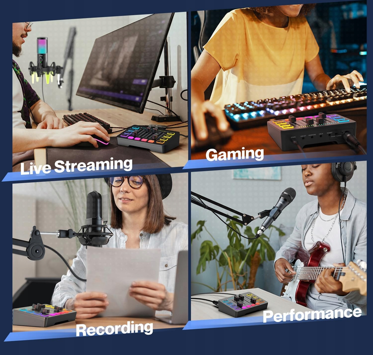 Mikser audio do gier zasilanie fantomowe 48 Vb FIFINE Liczba kanałów 4