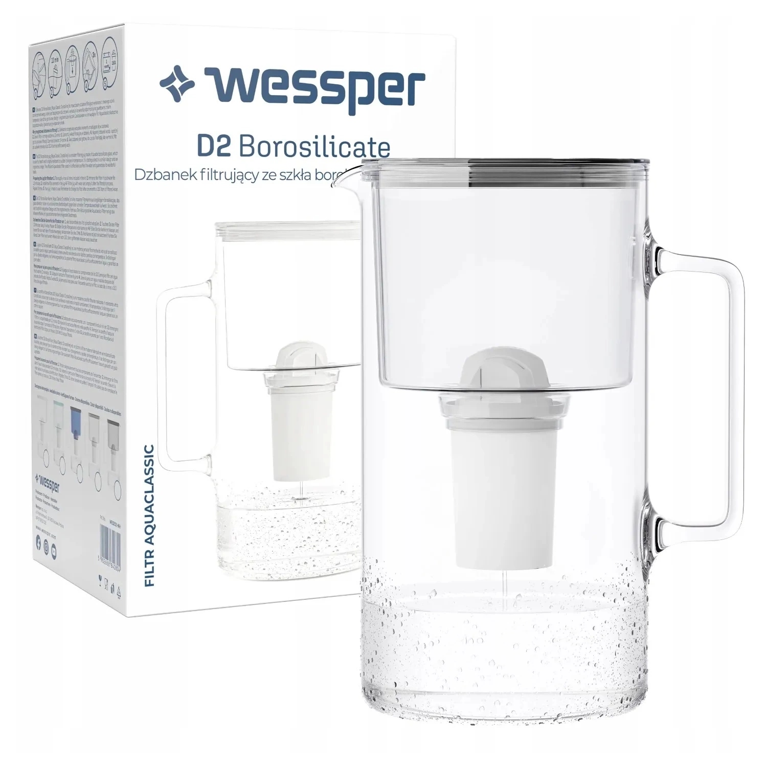 Wessper AquaClassic Crystalline 3L Czarny szklany dzbanek filtrujący