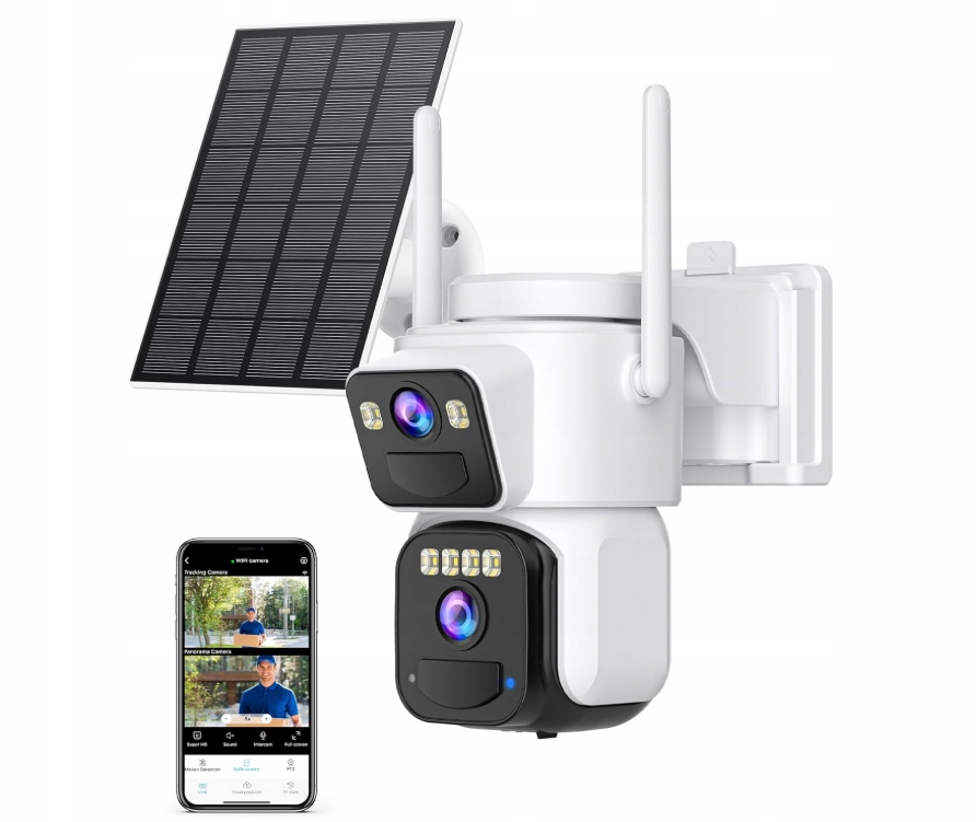Reobiux Vonkajšia Wi-Fi kamera 2,5K – Dvojitý objektív, Slnečný panel