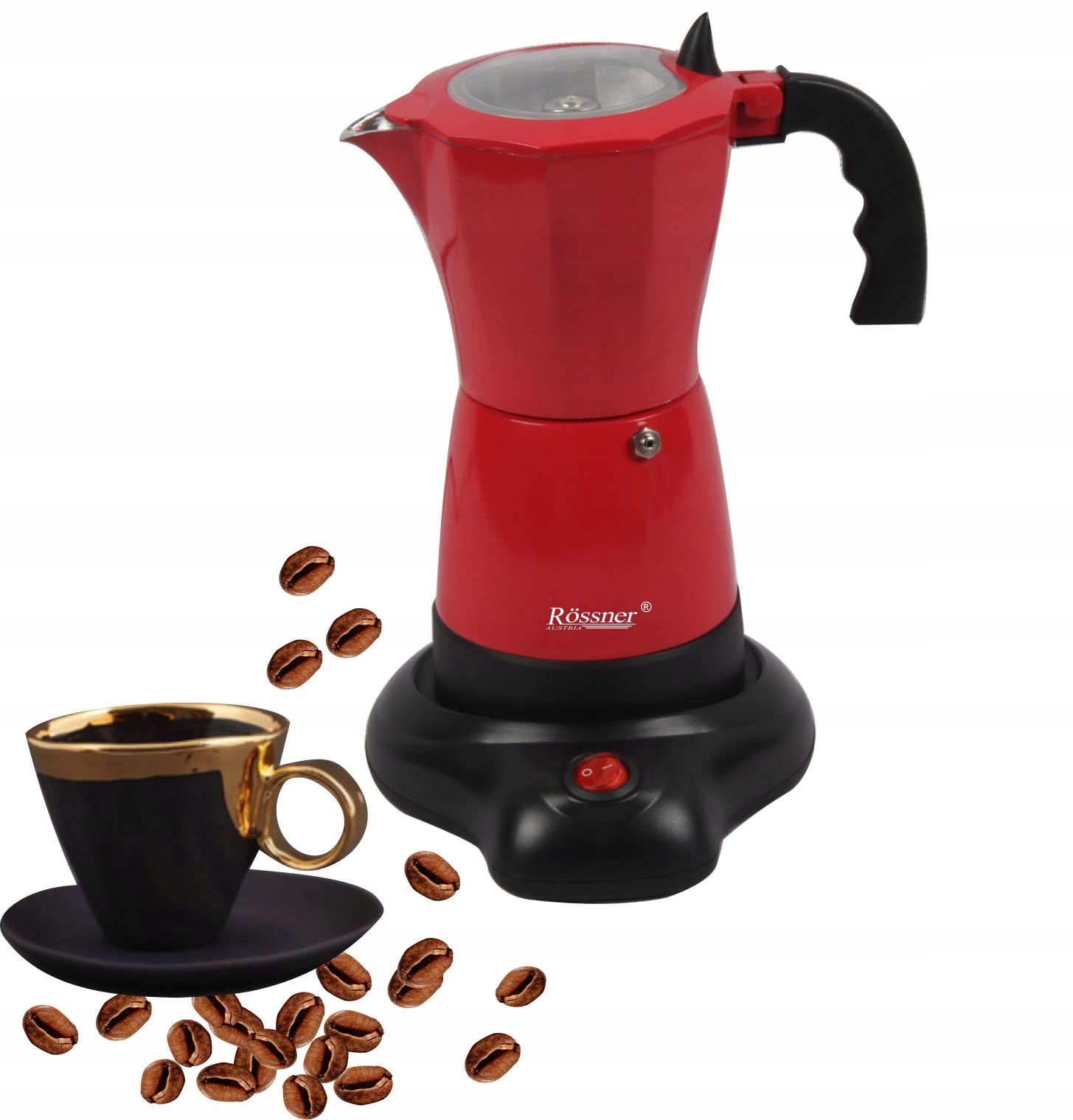 Elektrický Kávovar 6F 300 ml Kávovar Červená Vařič kávy Rossner
