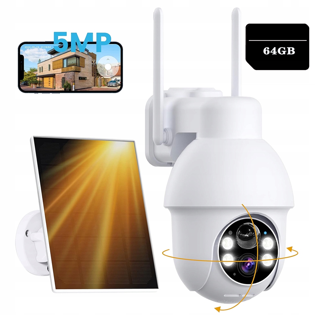 5MPx Venkovní Kamera Solární Smart Otočná Ip Wifi Full Hd 4X Zoom 64GB