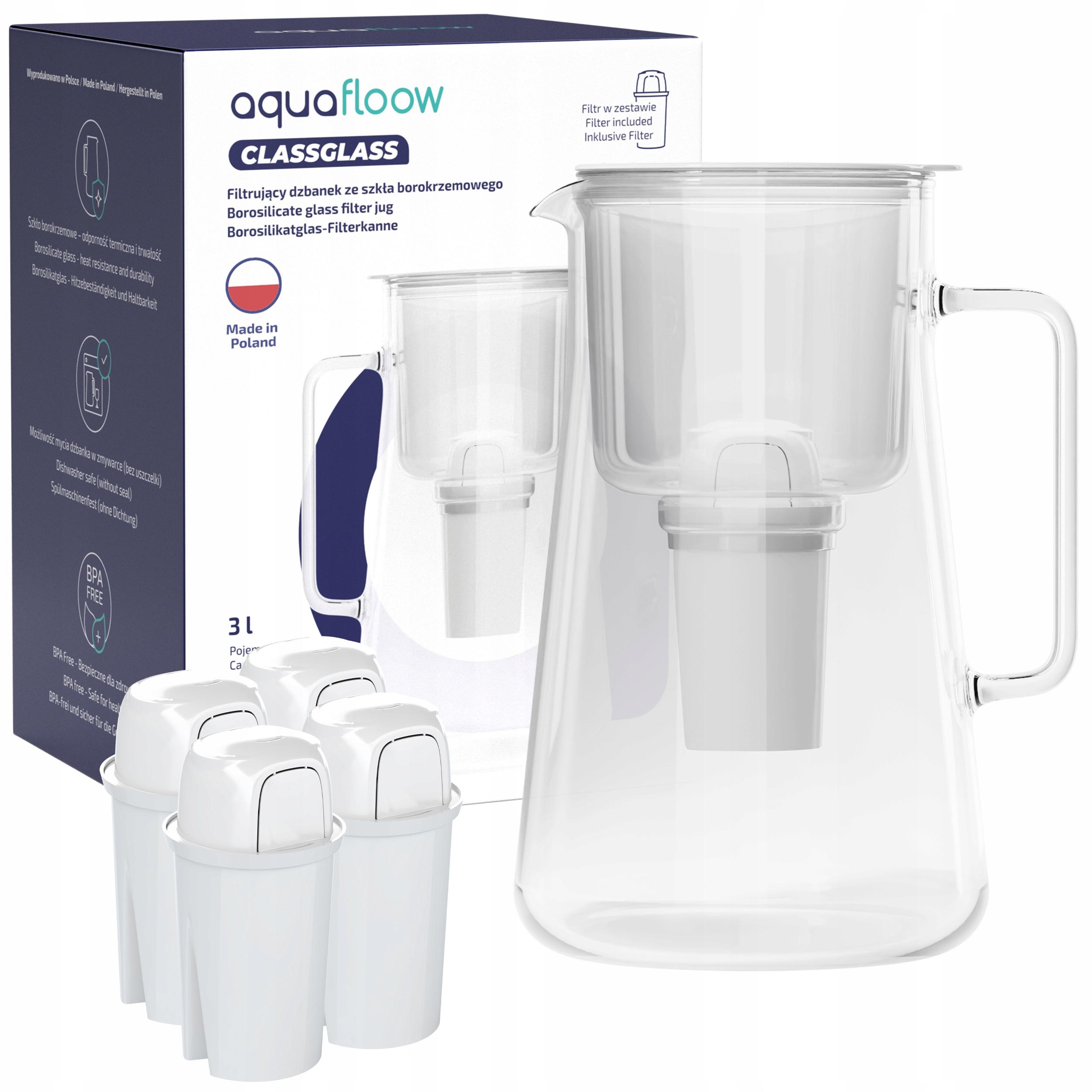 Üvegszűrő kancsó AquaFloow 3l fehér + 5x AquaFloow Class szűrő