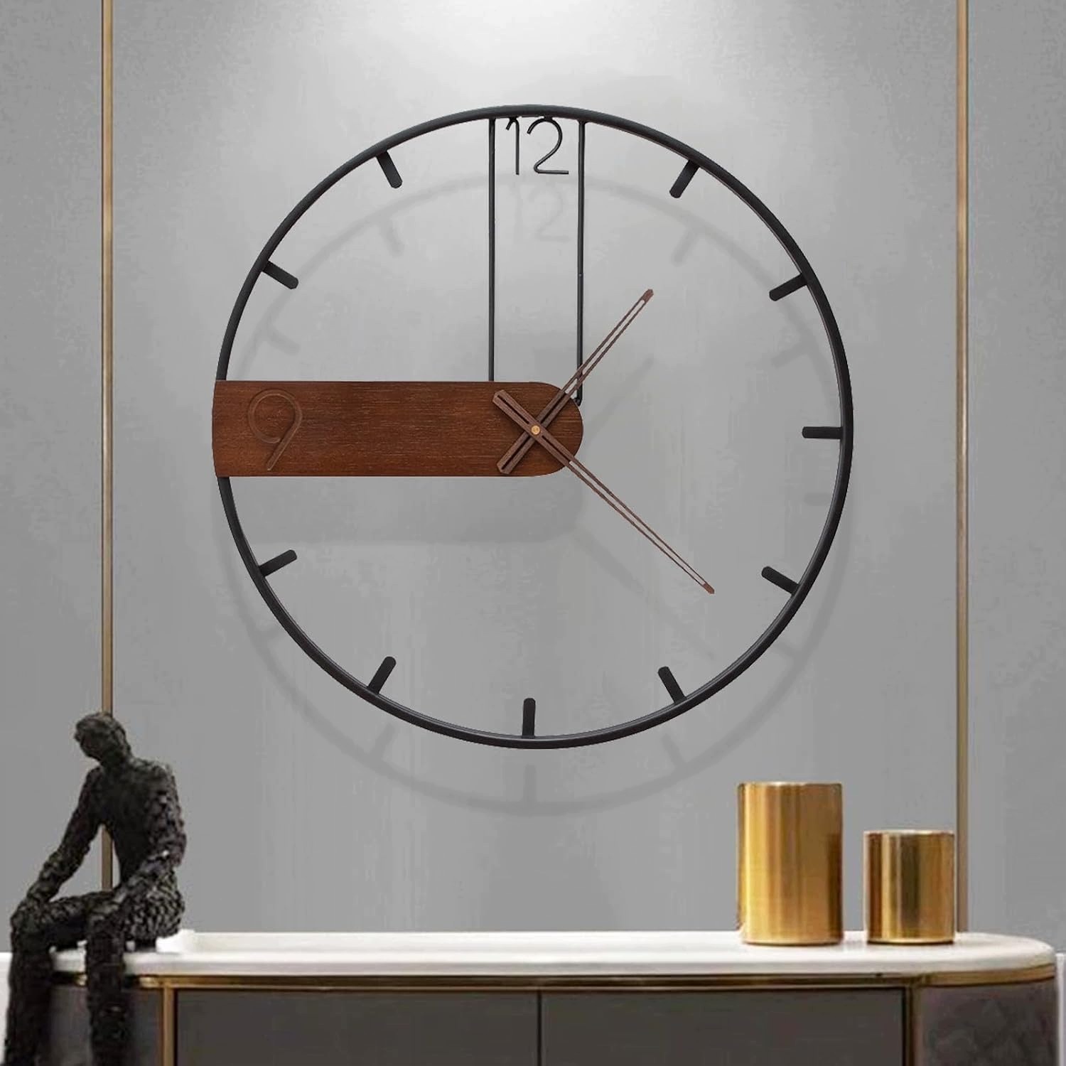 Zegar Ścienny Nowoczesny Duży 60cm Drewno Metal Modern Loft Wood Ganddobe