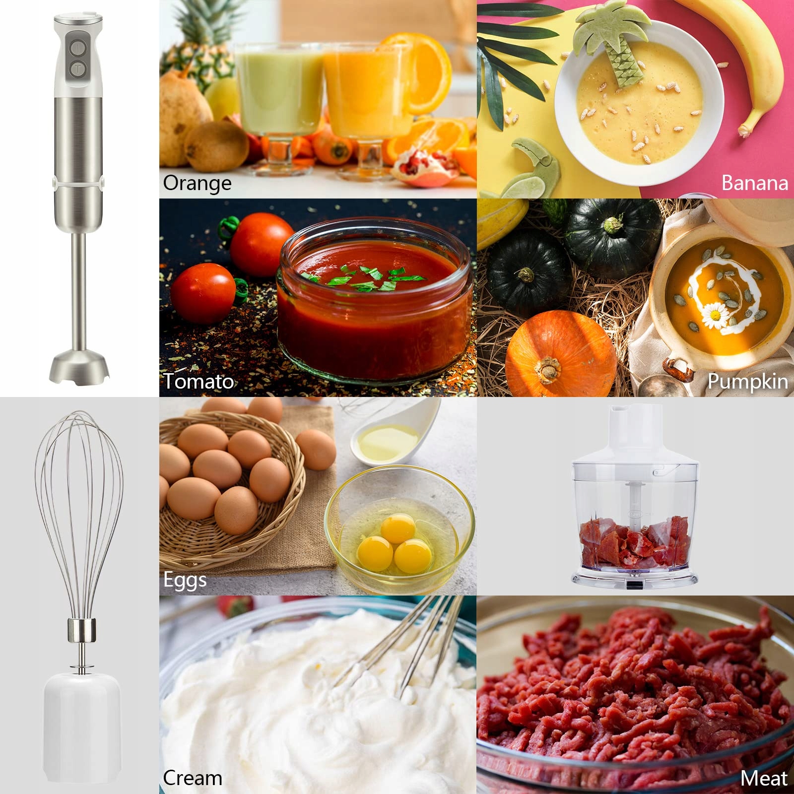 INKBIRD Zestaw Blender Ręczny 4w1 600W z 6 Prędkościami Do Zup Smoothie — miniatura 4
