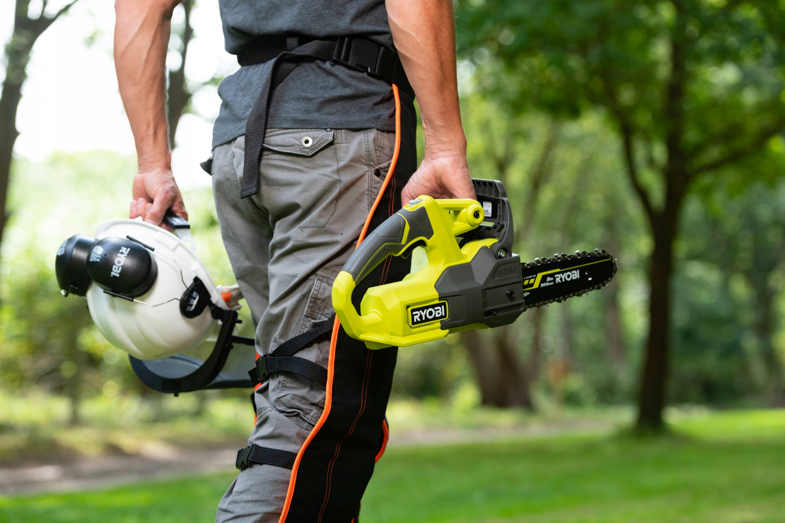 RYOBI GAŁĘZIÓWKA PIŁA ŁAŃCUCHOWA AKUMULATOROWA DO GAŁĘZI KRZEWÓW 18V 20cm Seria ONE+