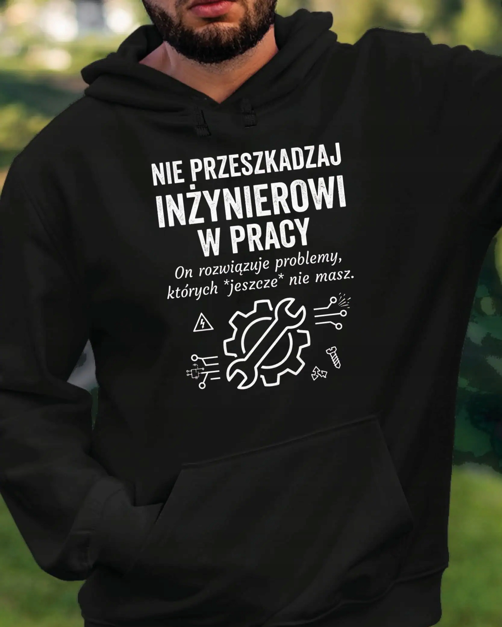 Dárek pro inženýra Mikina s kapucí Důležitá práce Černá L