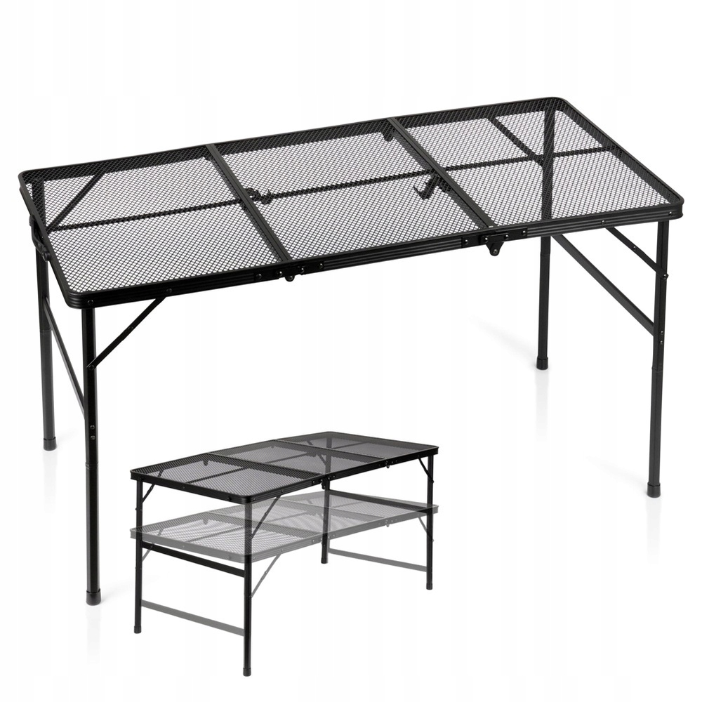 Skládací hliníkový turistický stůl černý 2v1 120x60x37/66 cm