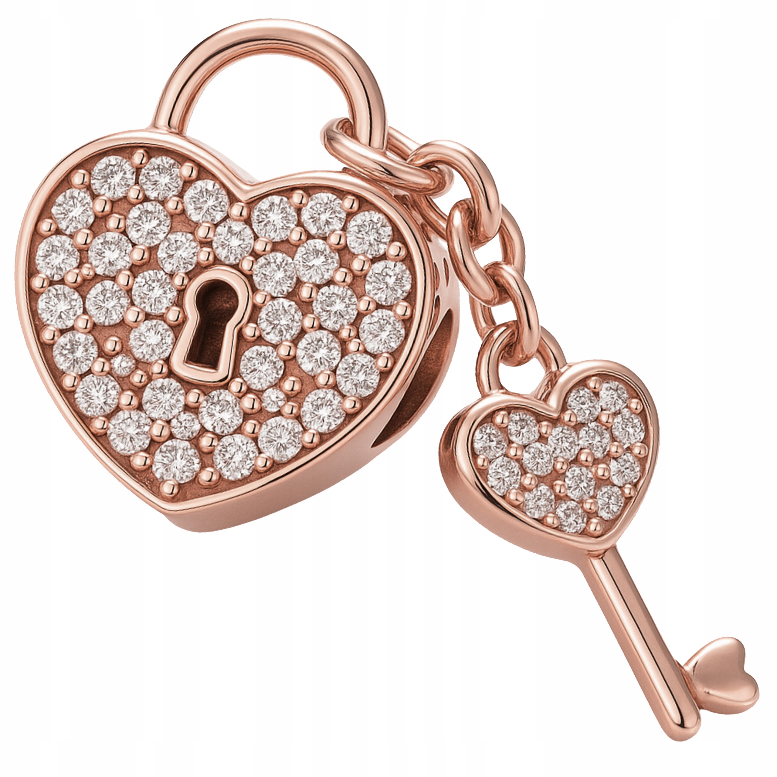 Charms Pozlacený klíček s visacím zámkem Bílé Zirkony Zámek Key Stříbro 925