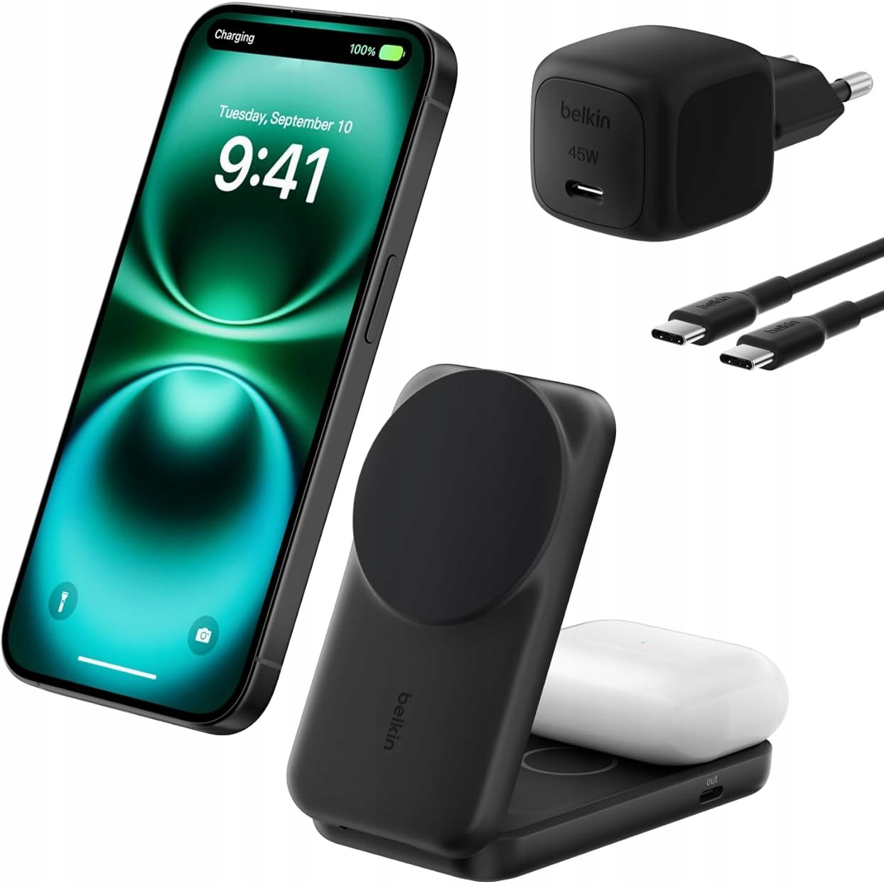 Belkin Ładowarka indukcyjna do iPhone, do MagSafe, Qi2.2 25W rozkładana 2w1