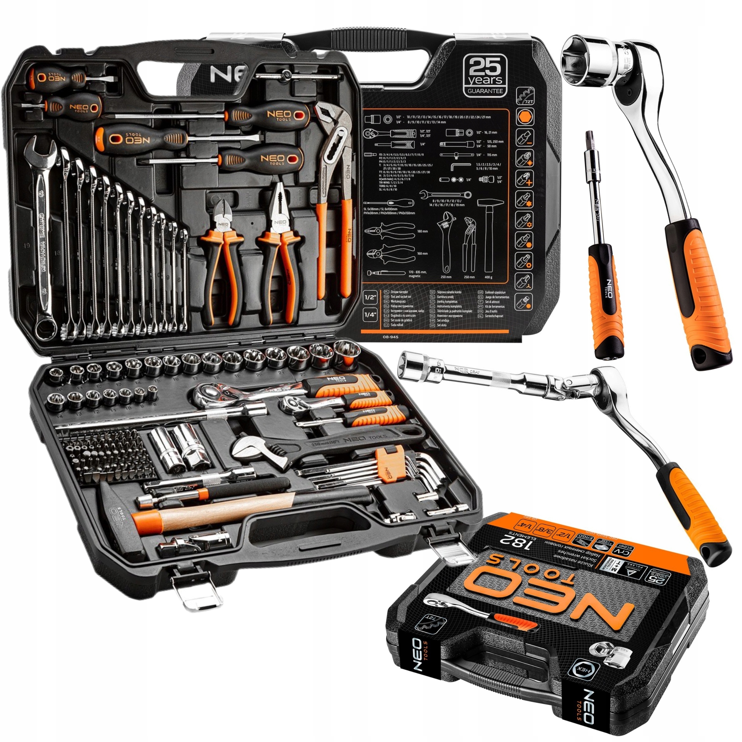Neo Sada Náradia Nástrčné Kľúče Ploché 143 Ks Nástavce 1/2 1/4 08-945