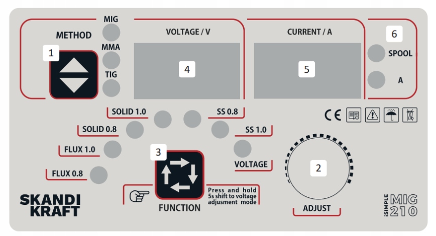 SPAWARKA INWERTEROWA SKANDI KRAFT MIG 210 MMA TIG 230V 200A SYNERGIA IGBT Waga urządzenia 8.5 kg