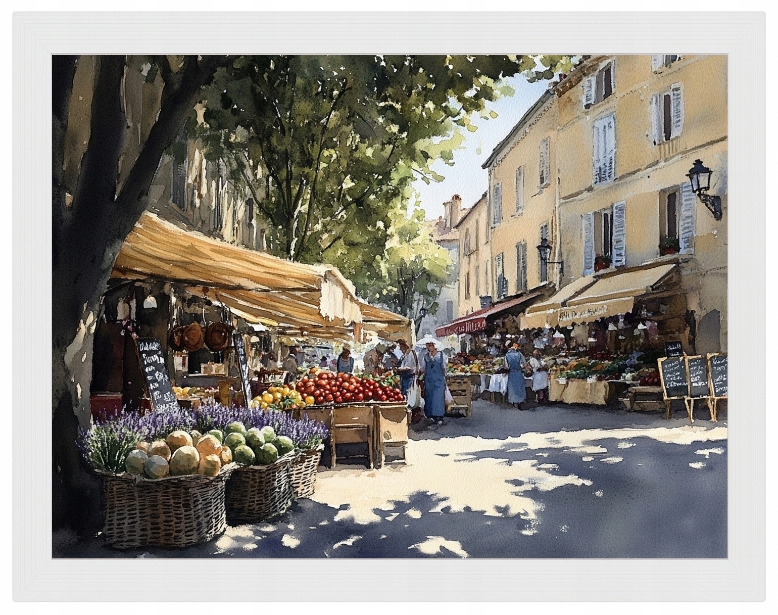 Plakát Rámeček Dřevo Akvarel Francie Provence Tržiště Náměstí 80x60
