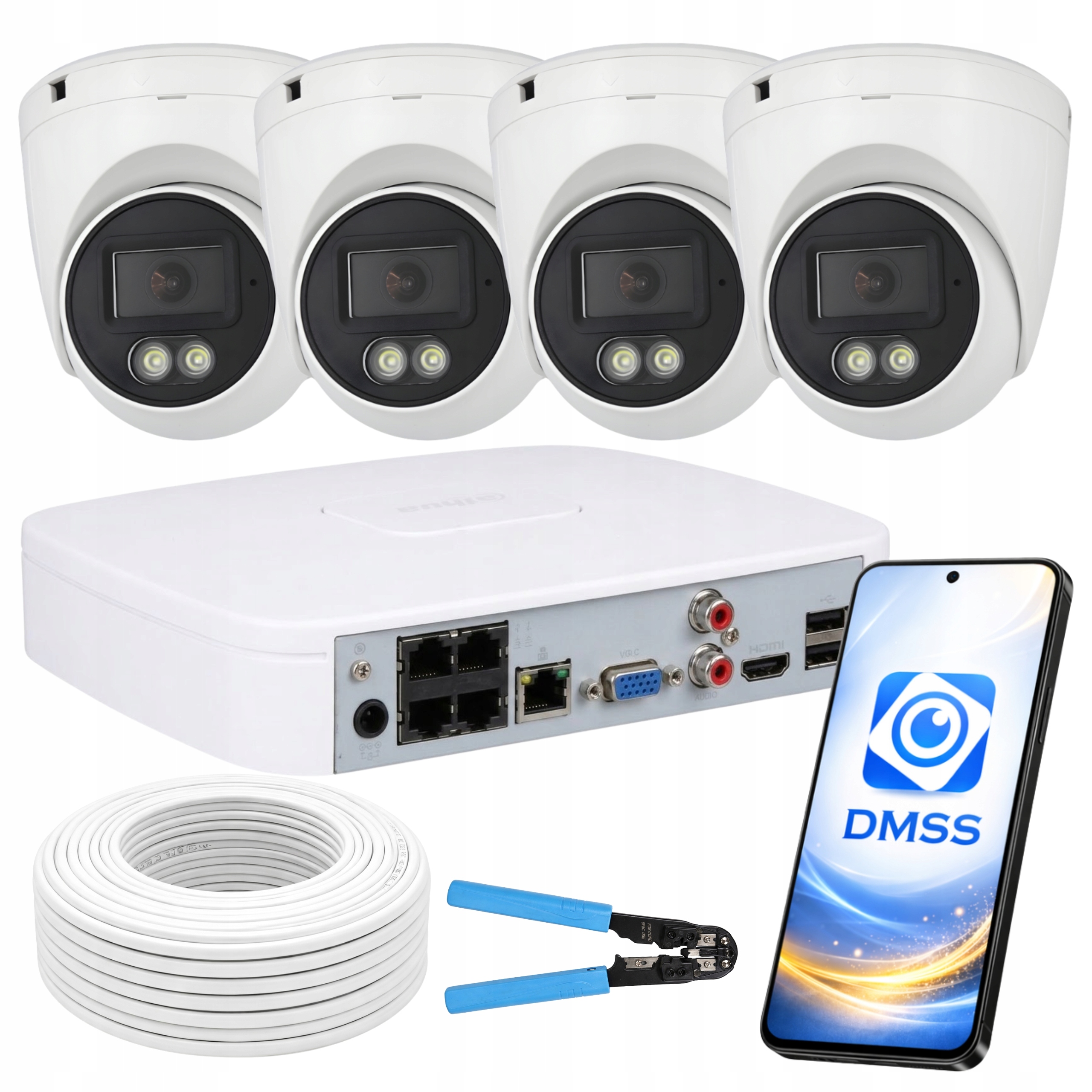 Ip monitorovací sada Dahua 4x venkovní kopulová kamera 4Mpx Dual Light