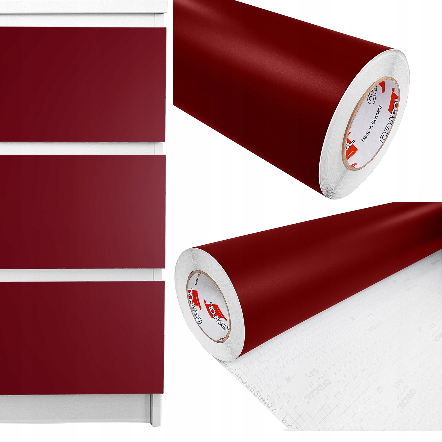 Dekorativní dýha Pvc samolepka Fólie Barva Burgundská Tmavě červená 1x4,5 m