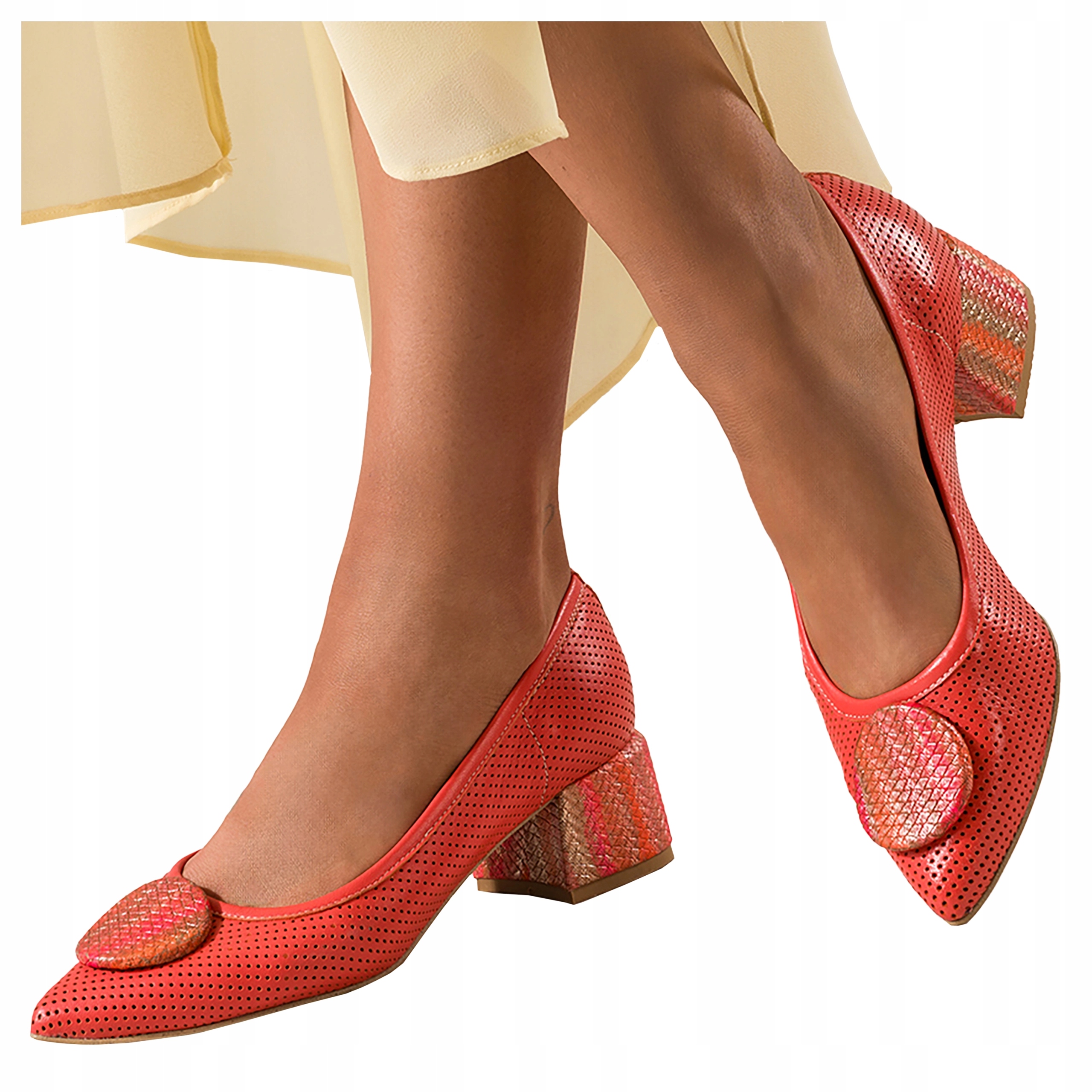 Čelovky Oranžové Dámské Kožené Pohodlné Polský Výrobek Ažurové vel. 38