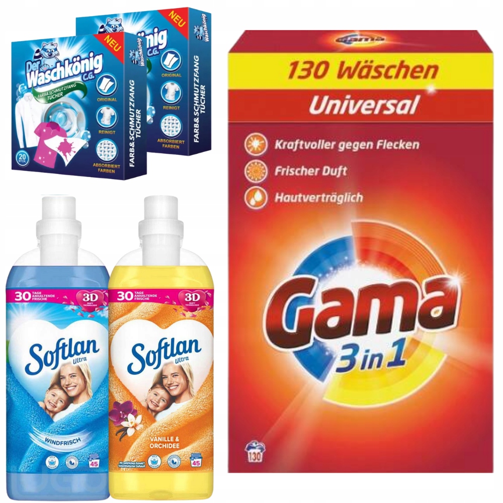 Levně Gama Softlan Sada Prášek 130 praní Tekutiny na oplachování ubrousků