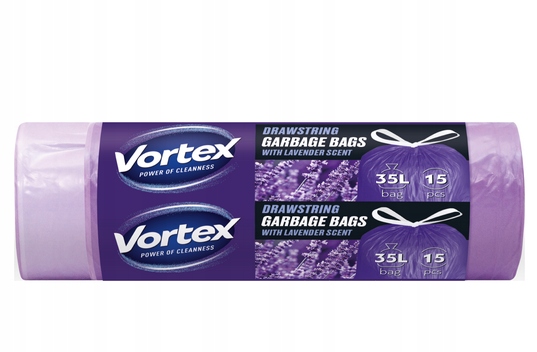 Sáčky Na Odpadky S Páskou Univerzální 35L Odolné Levandulové Vortex 20x15ks