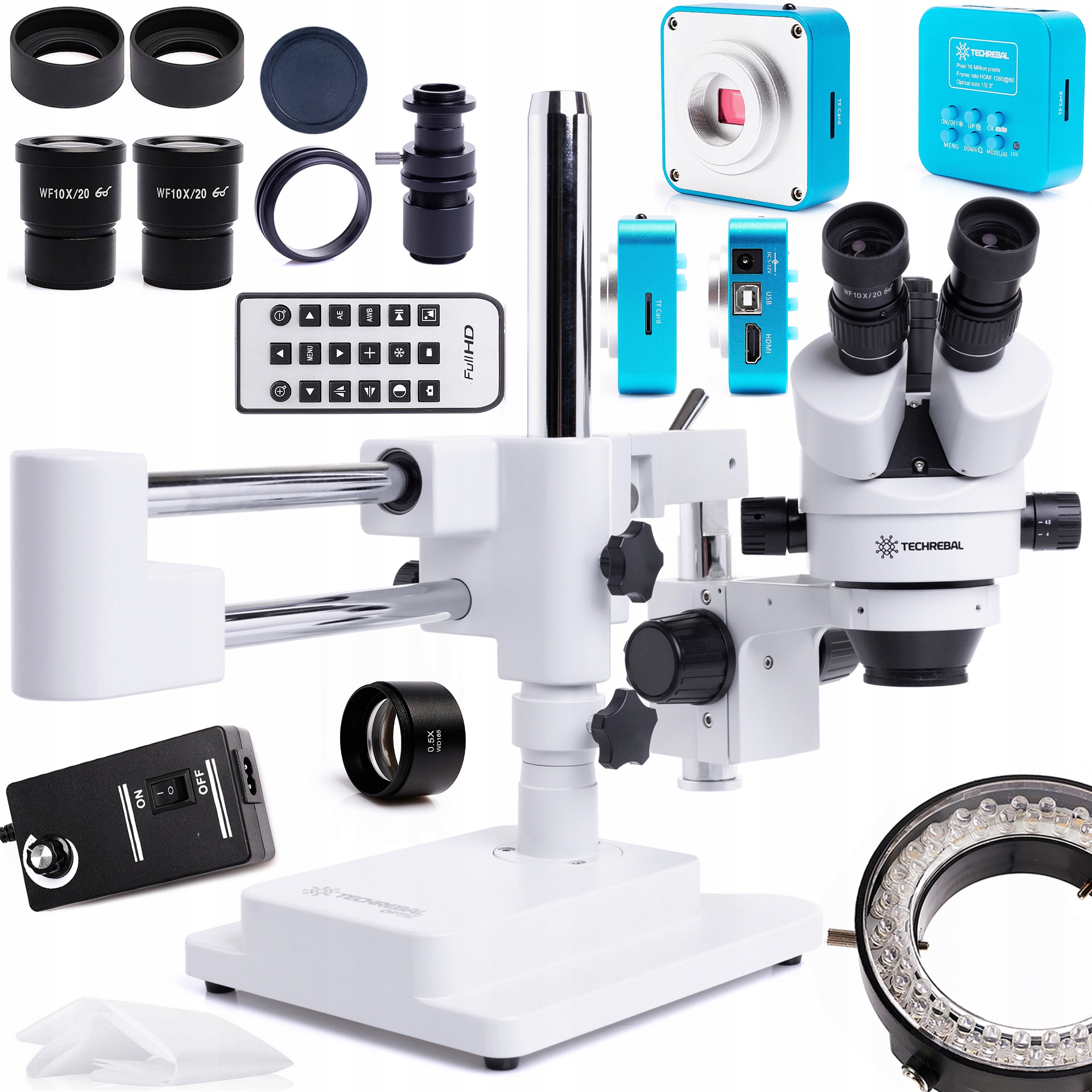 Stereoskopický Trinokulární Mikroskop 10HW Osvětlení Kamera Modrá 4K 16MP