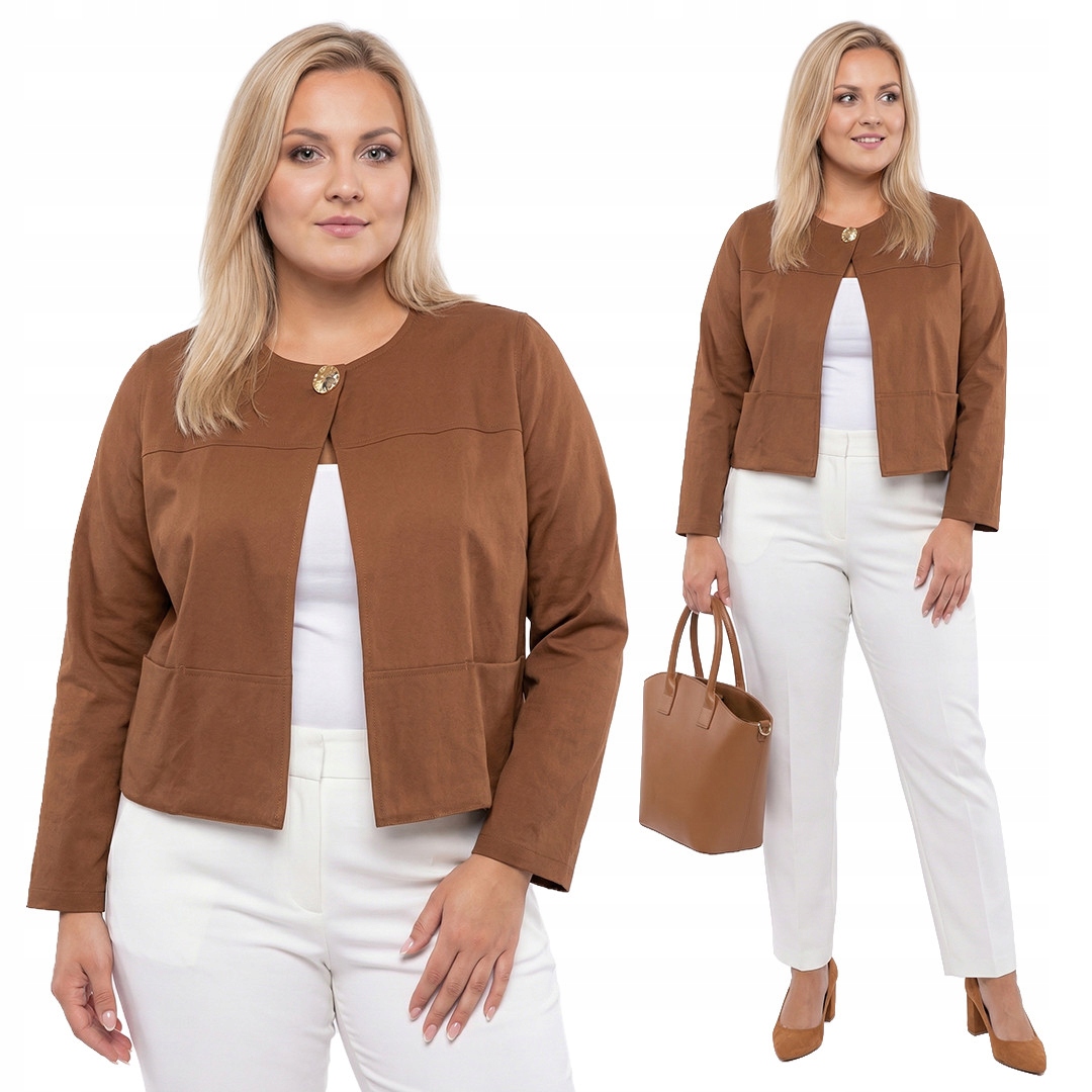 Hnědé sako se zlatým knoflíkem plus size velikost 54