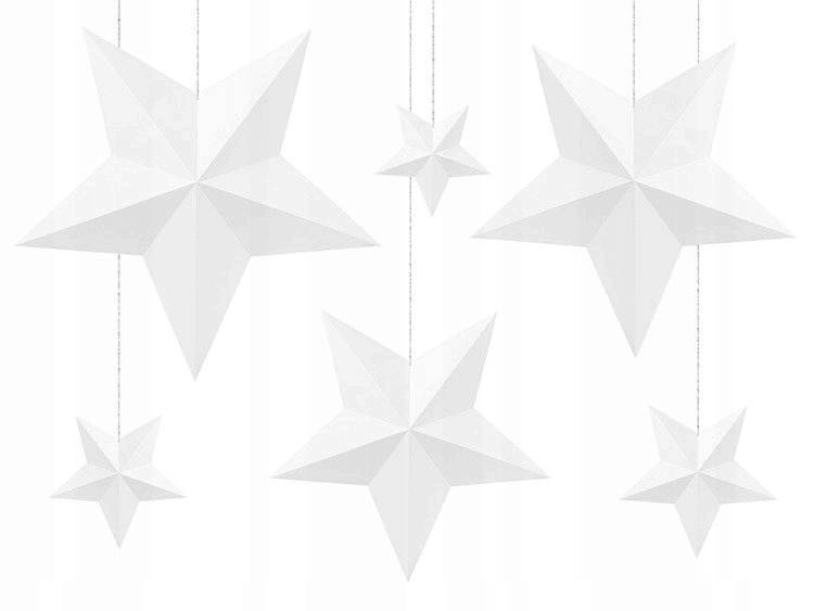 DEKORACJA PAPIEROWA GWIAZDY BIAŁE 6 SZT. GWIAZDA