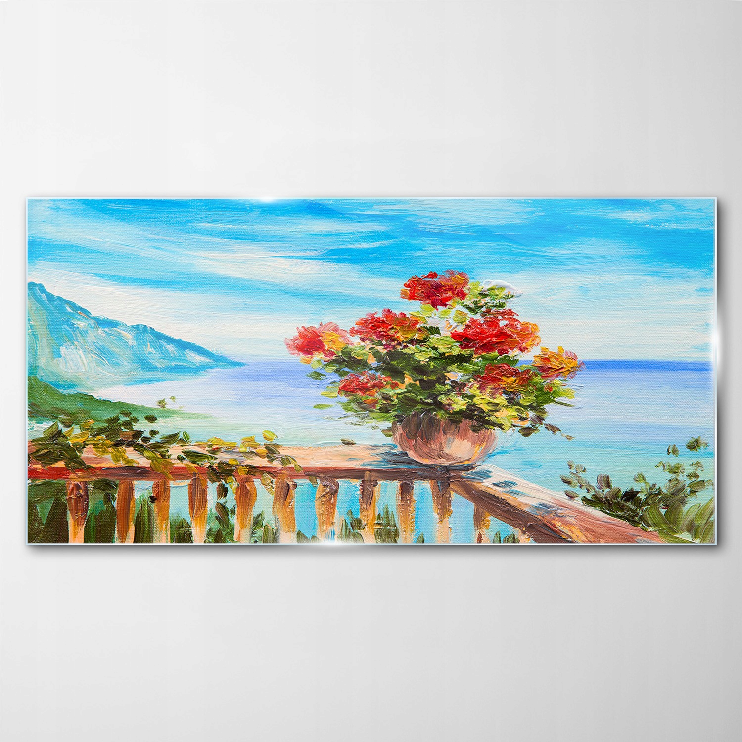 

Foto-obraz szklany Kwiaty morze niebo 140x70 cm