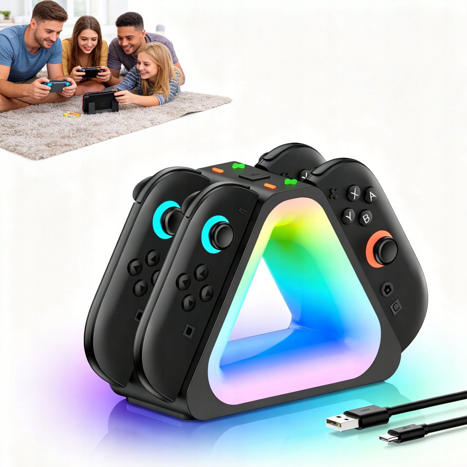 Stacja Dokująca Ładowarka Switch 2 Na 4 Pady Magnetyczna Podstawka Rgb