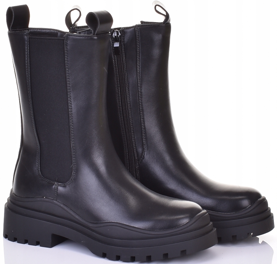 BOTKI DAMSKIE WIOSENNE KLASYCZNE WYSOKIE CZARNE