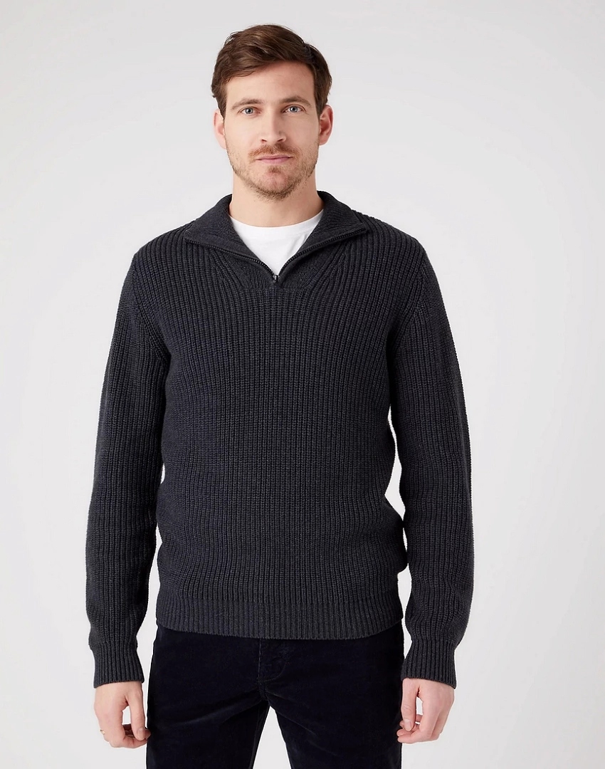Pánský svetr Wrangler Zip Knit Dark Grey Melee W8D0PJX06 3XL