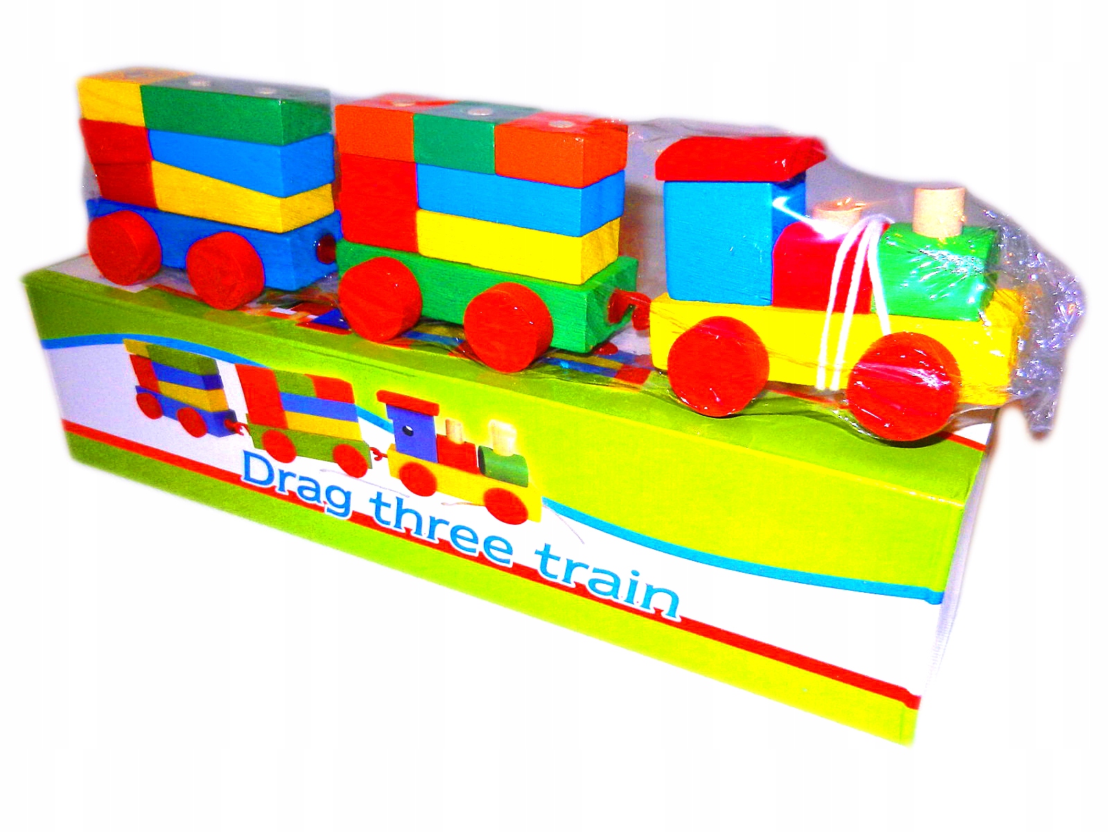 KOLEJKA DREWNIANA - wagoniki klocki LOKOMOTYWA