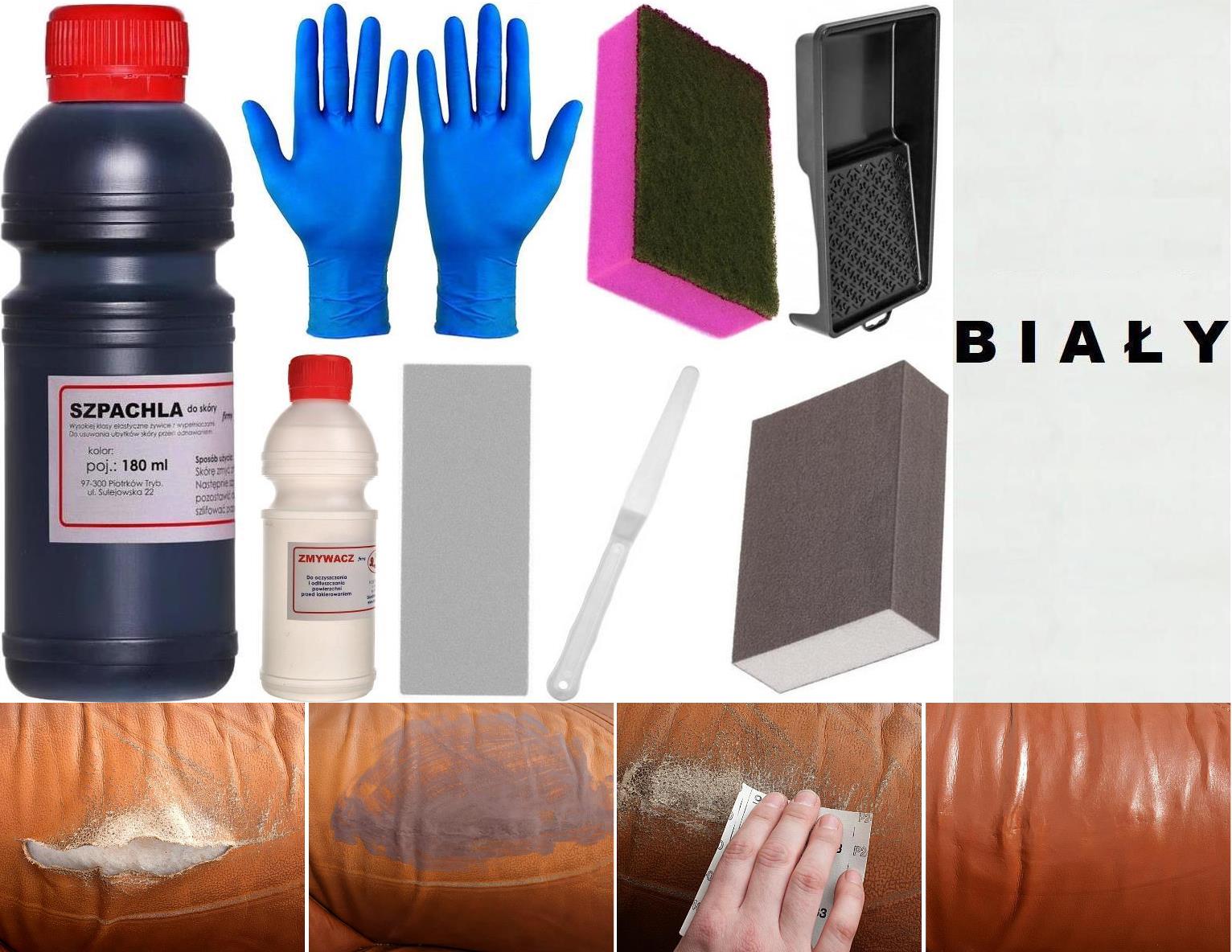 Bílá opravná sada Špachtle na Kůži Čisticí prostředek Repair Kit Renoskór Pryskyřice