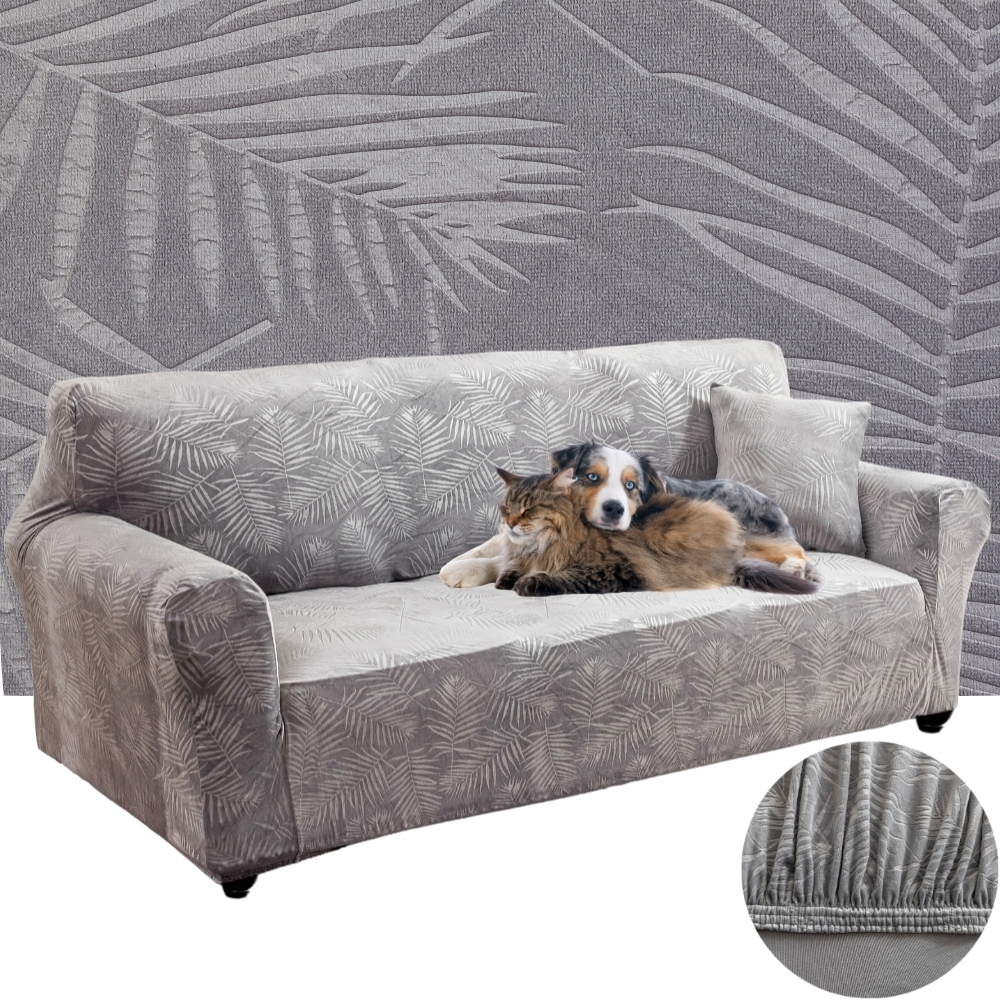 Potah Na Pohovku Rohová Pohovka Velur Palmové Listy 190-230 CM Oeko-tex